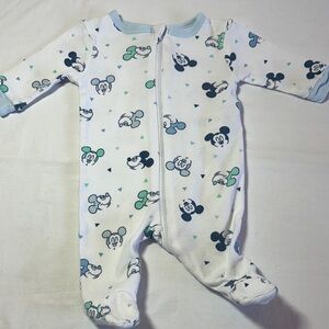 Disney Baby - Newborn Blue and White Mickey Mouse Footie Sleeper